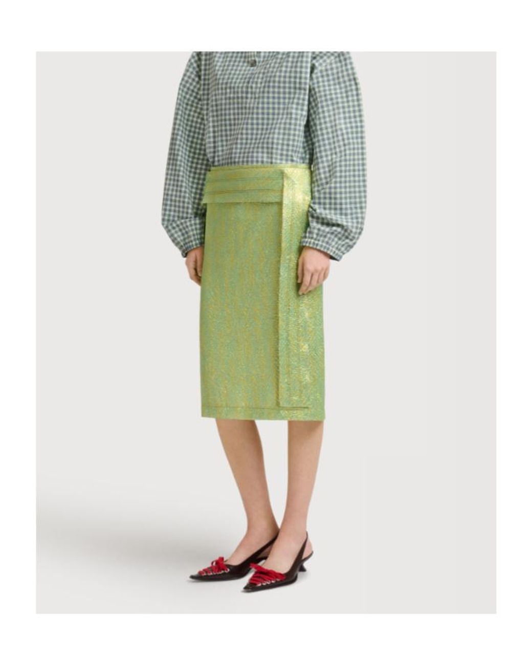 Marni Green Panel Detailed Cloqué Midi Skirt