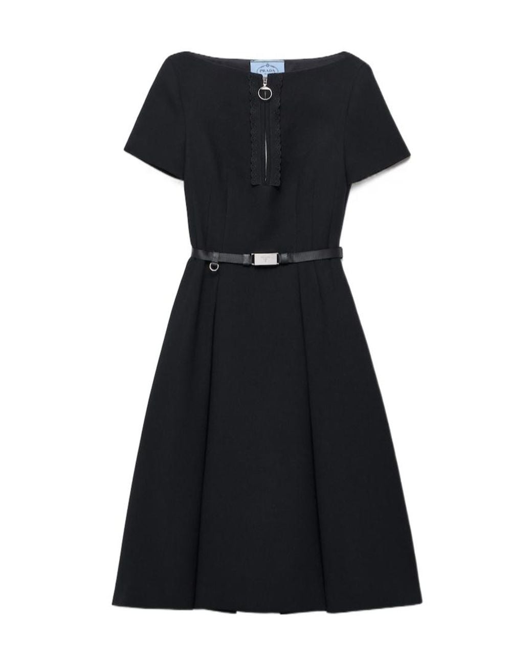 Prada Black Embroidered Natté-Fabric Dress
