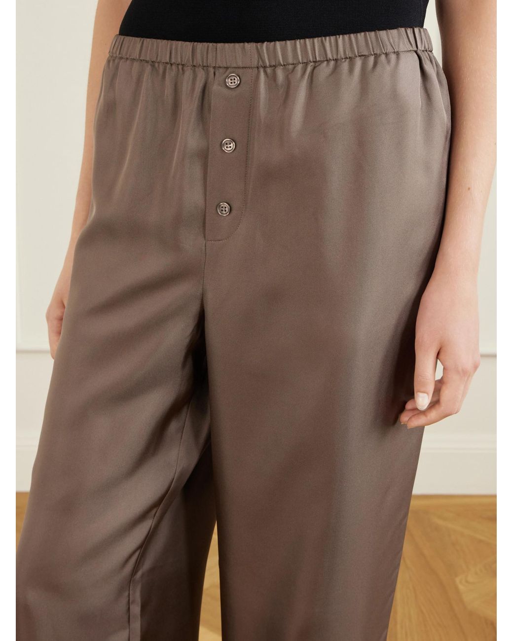 Rohe Brown Silk-Satin Wide-Leg Pants