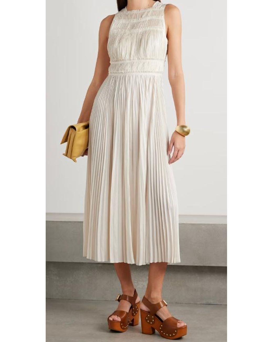 Ulla Johnson White A Long Dress Made Of Interwoven Fine Pleated Satin Fabric