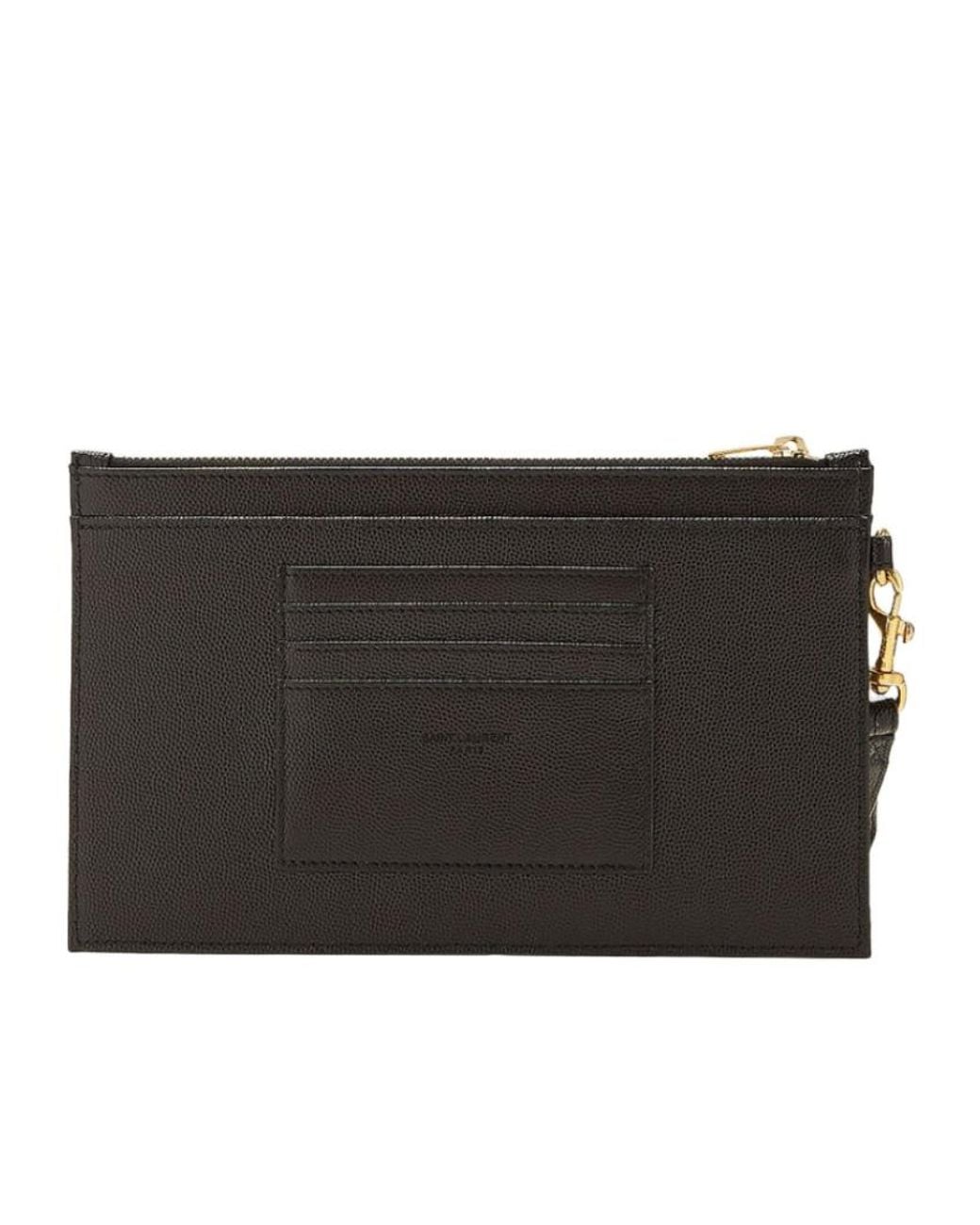 Saint Laurent Black Cassandre Matelassé Large Zipped Clutch Bag