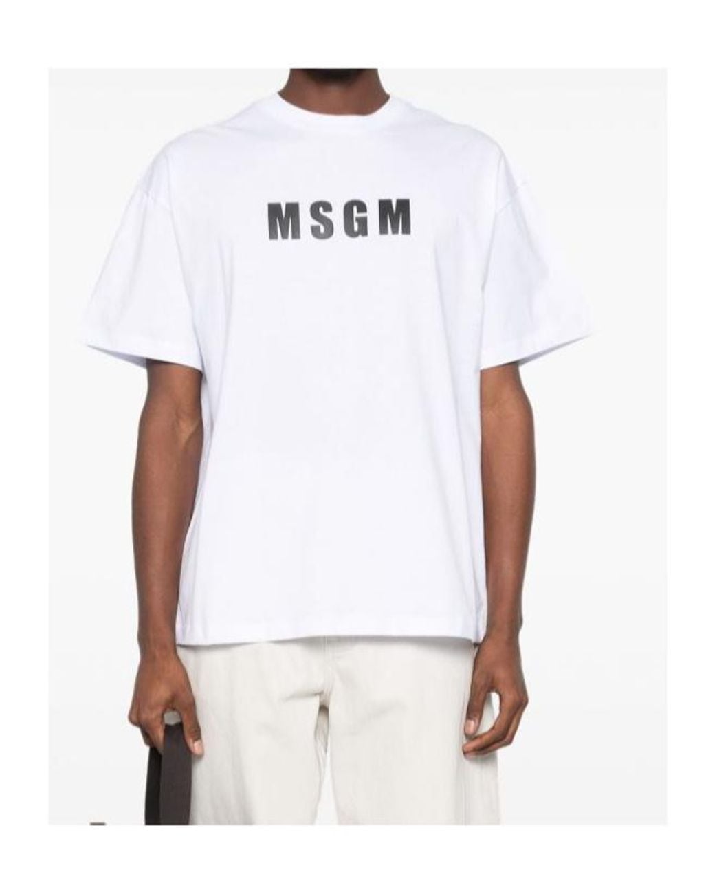 MSGM White Logo-Printed Crewneck T-Shirt for men