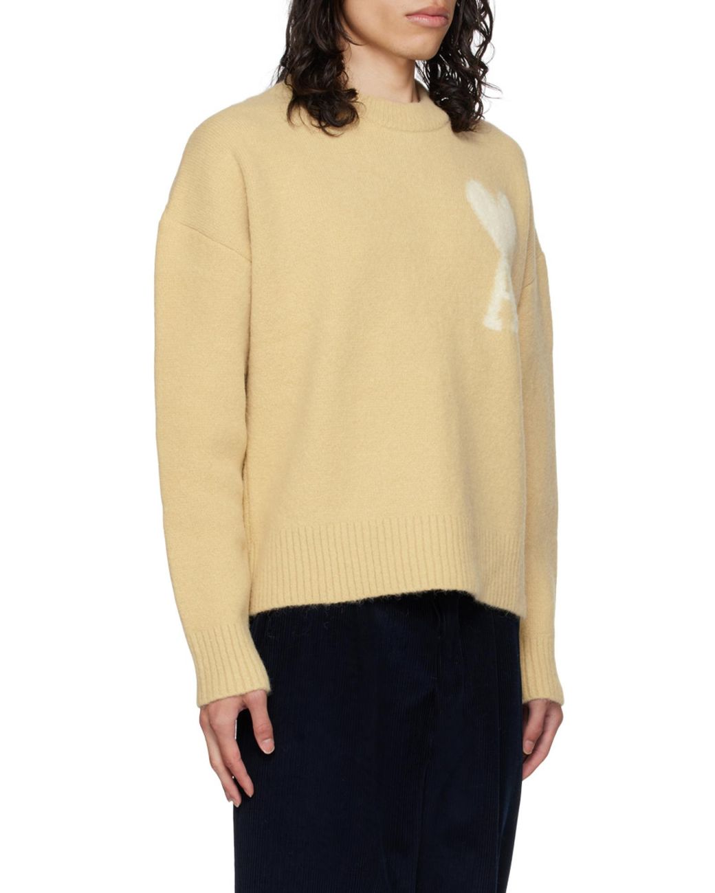 AMI Natural Ami De Coeur Logo Detailed Knitted Jumper for men