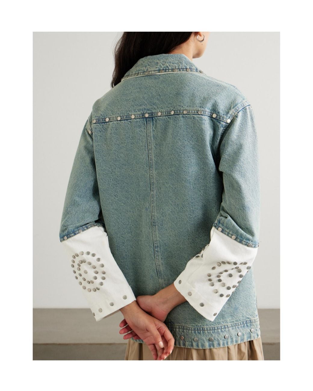 Sea Blue Studded Two-Tone Denim Jacket
