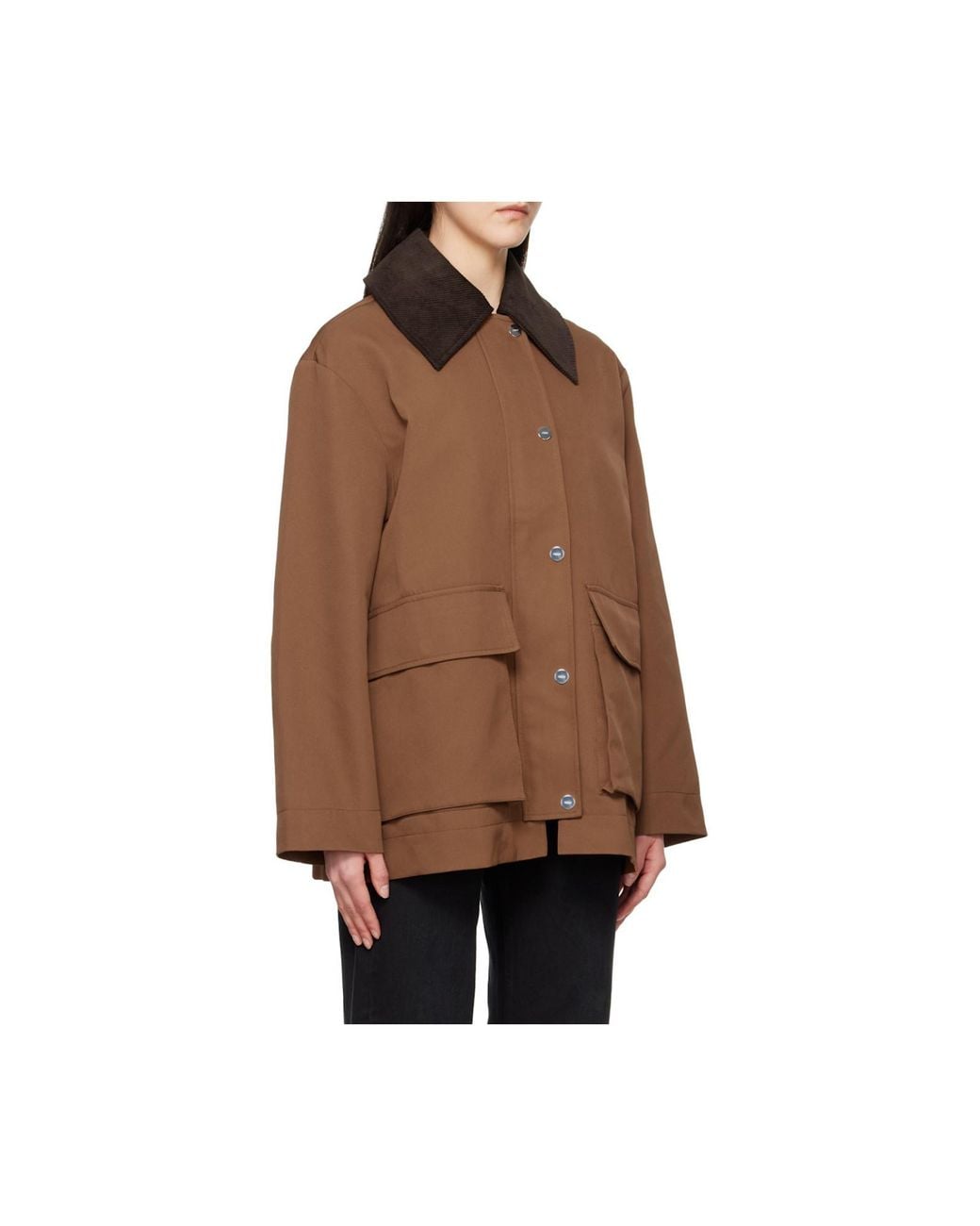 Ganni Brown Contrast-Collar Button-Front Jacket With Patch Pockets