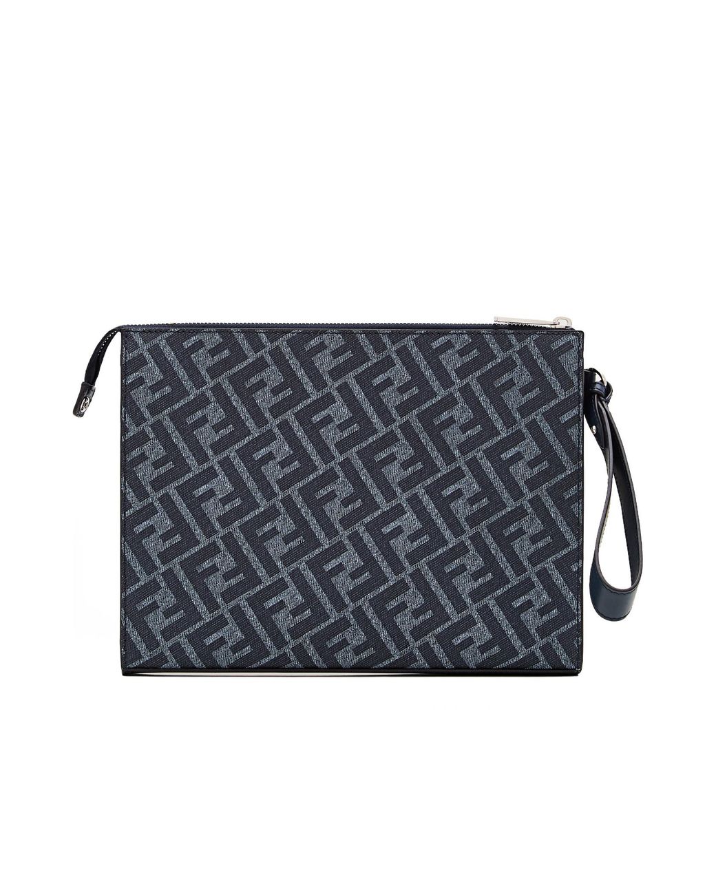 Fendi Blue Ff Jacquard Panelled Zipped Clutch Bag for men