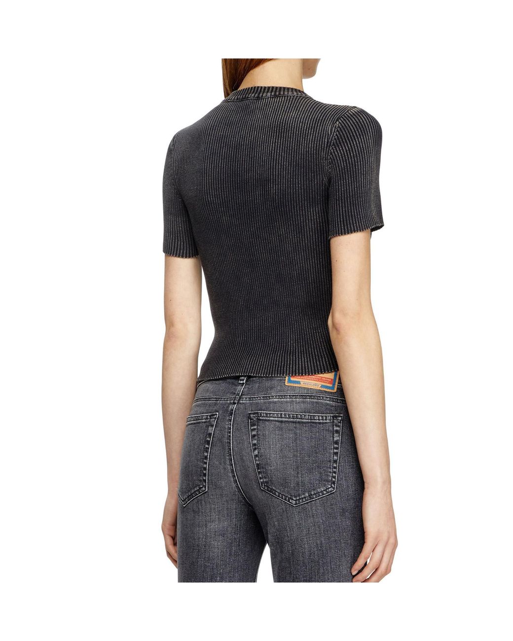 DIESEL Black Ribbed Logo Crop T-Shirt