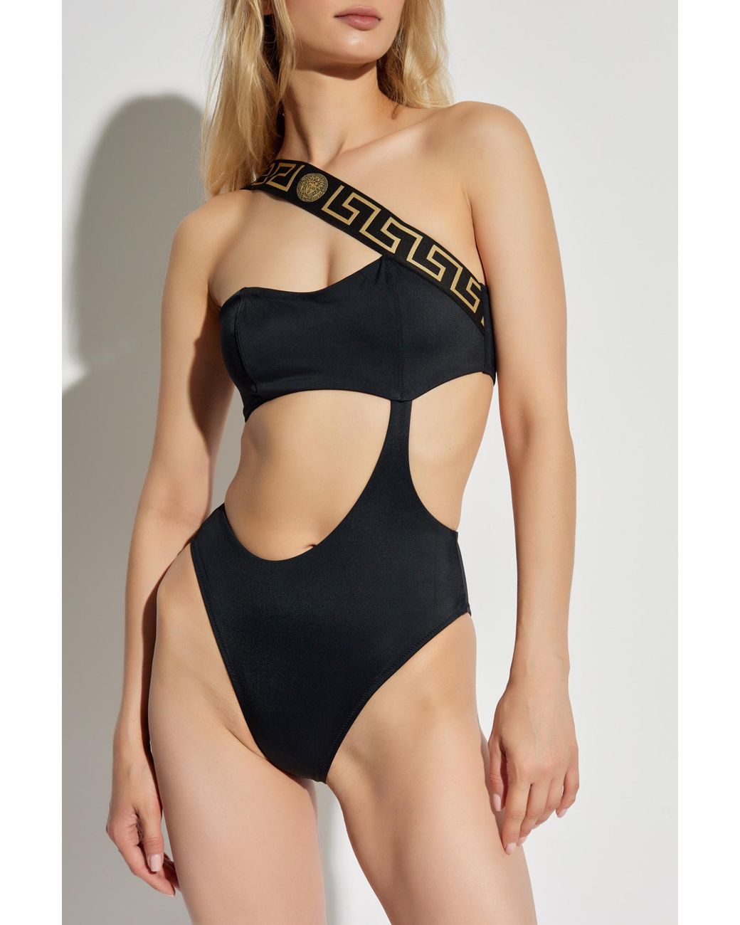 Versace Blue Cut-Out Detailed One Piece Swimsuit