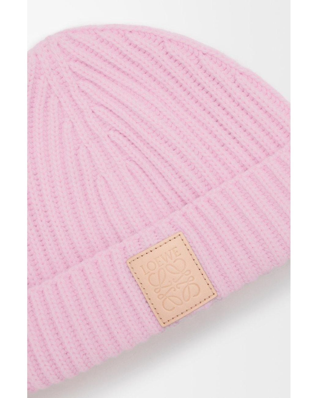 Loewe Pink Logo Patch Knitted Beanie