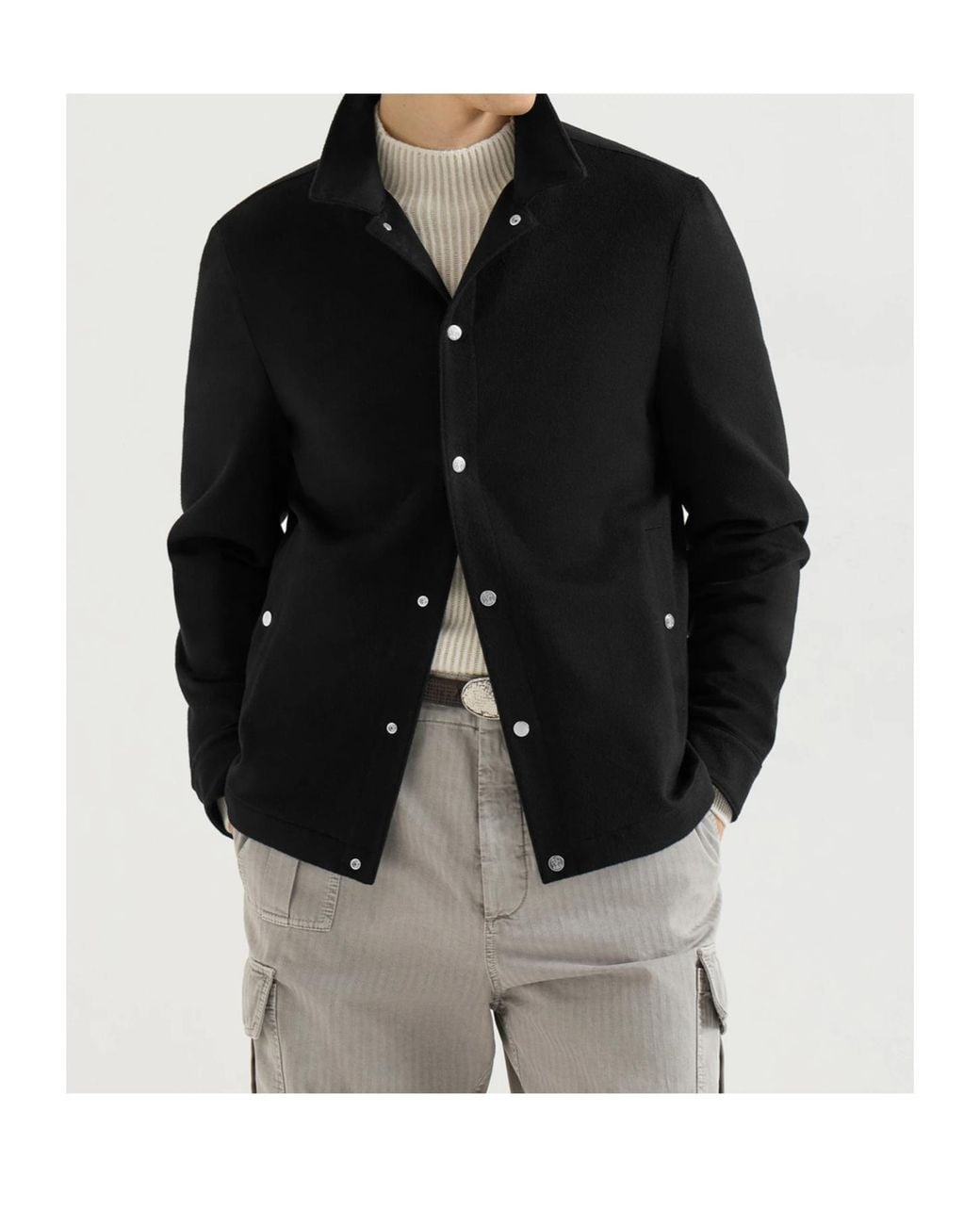 Brunello Cucinelli Black Lightweight Cashmere Flannel Outerwear Jacket for men