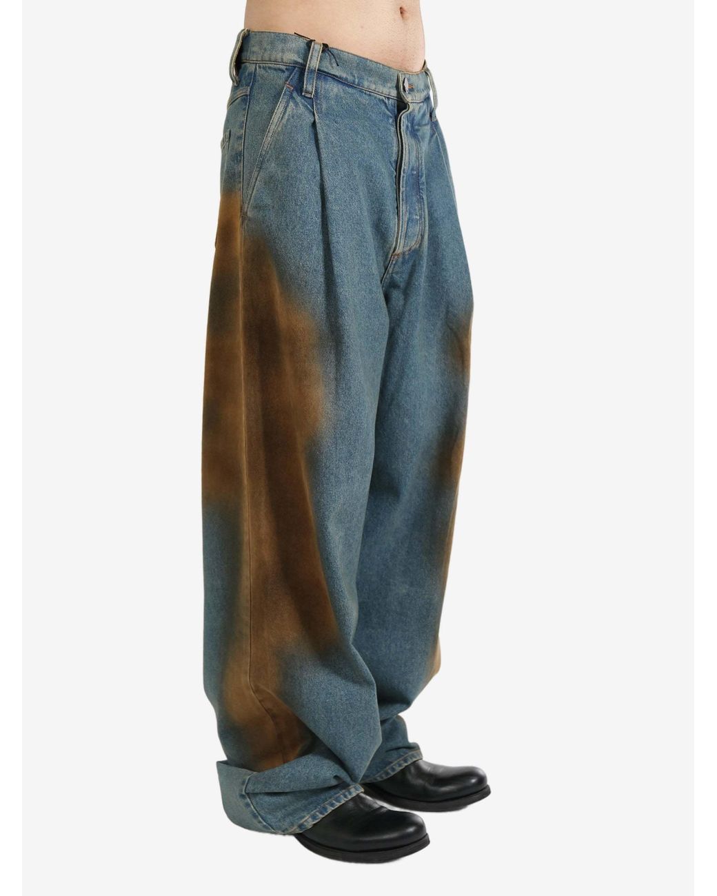 Uma Wang Blue Tie-Dyed Printed Jeans Pants for men