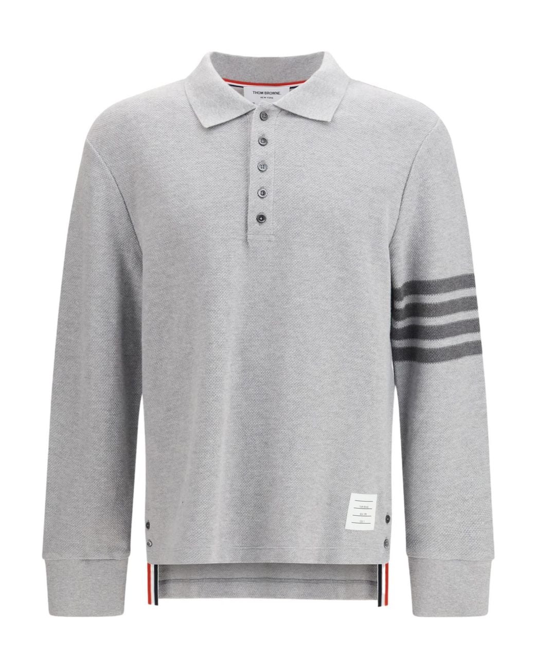 Thom Browne Gray 4-Bar Long-Sleeved Polo Shirt for men