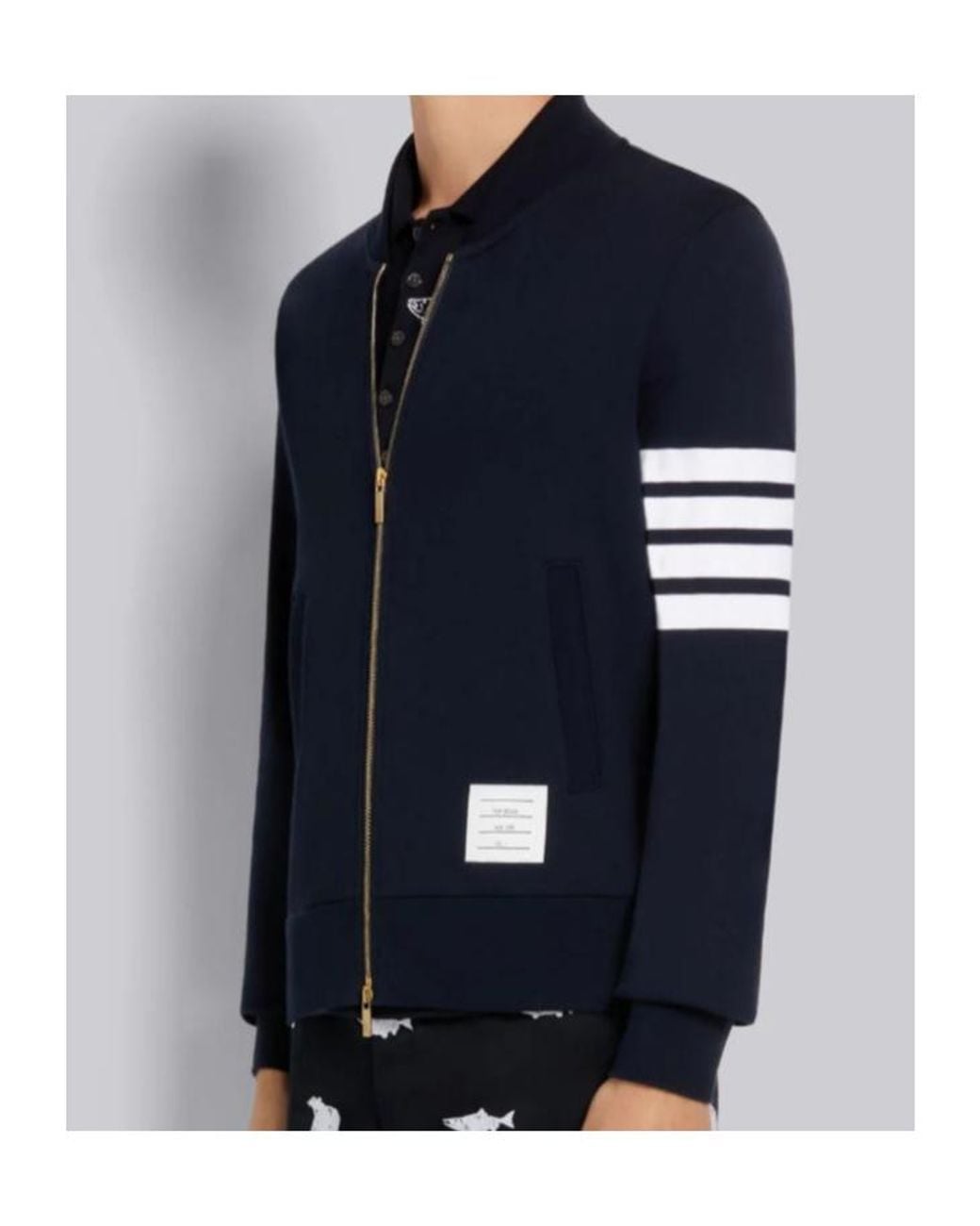 Thom Browne Blue High-Neck Zipped Sweatshirt for men