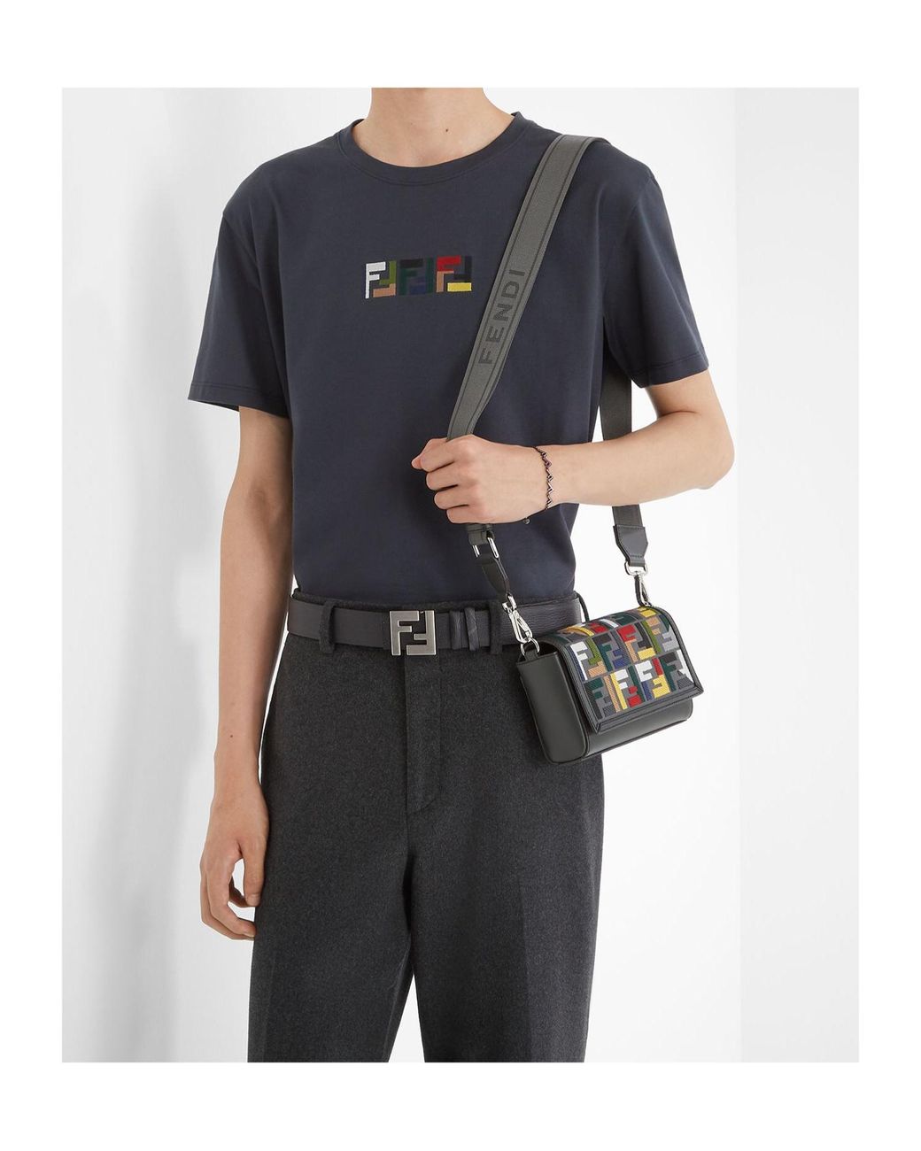 Fendi Black Logo Embroidered Crewneck T-Shirt for men