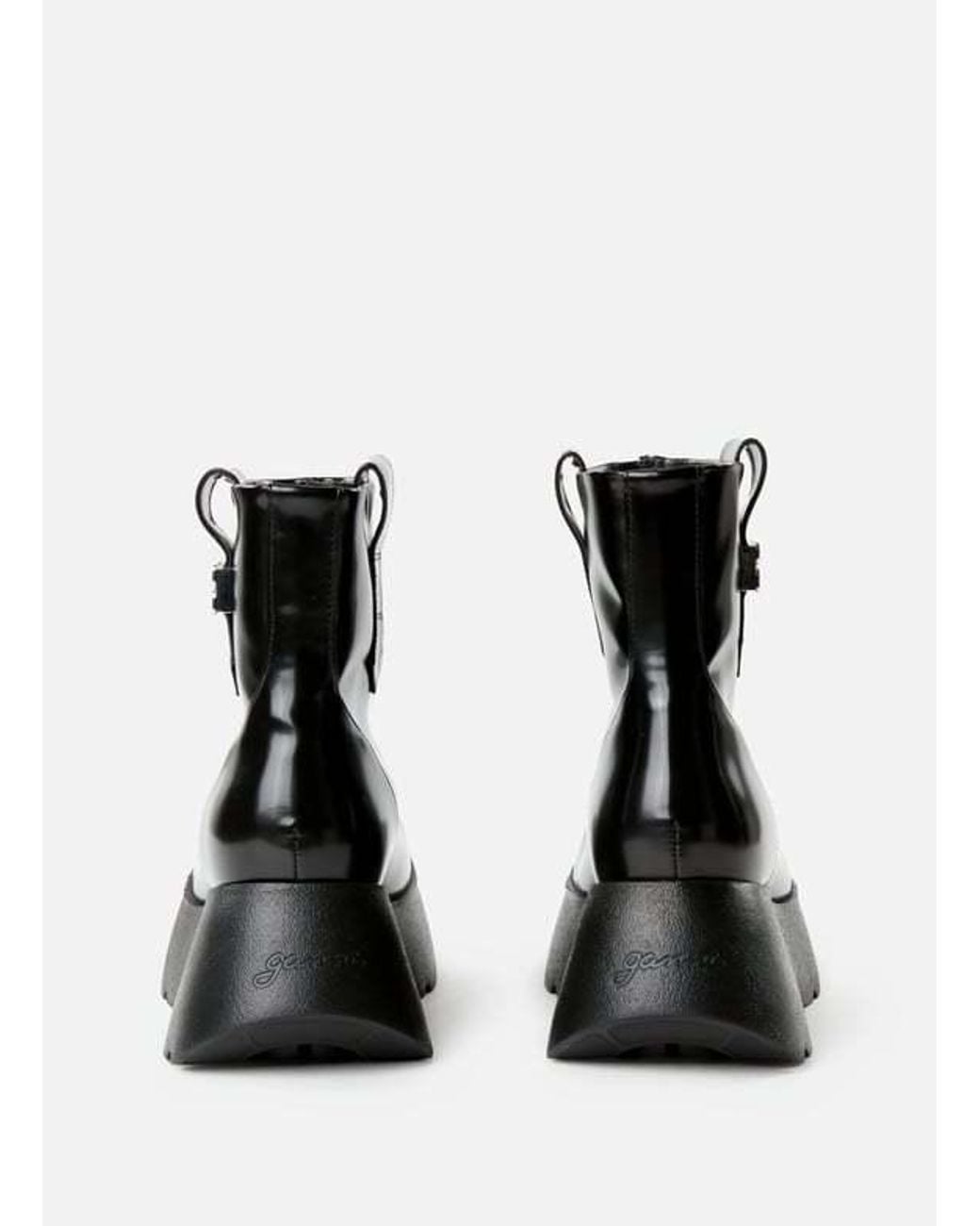 Ganni Black Kat Logo Plaque Ankle Boots