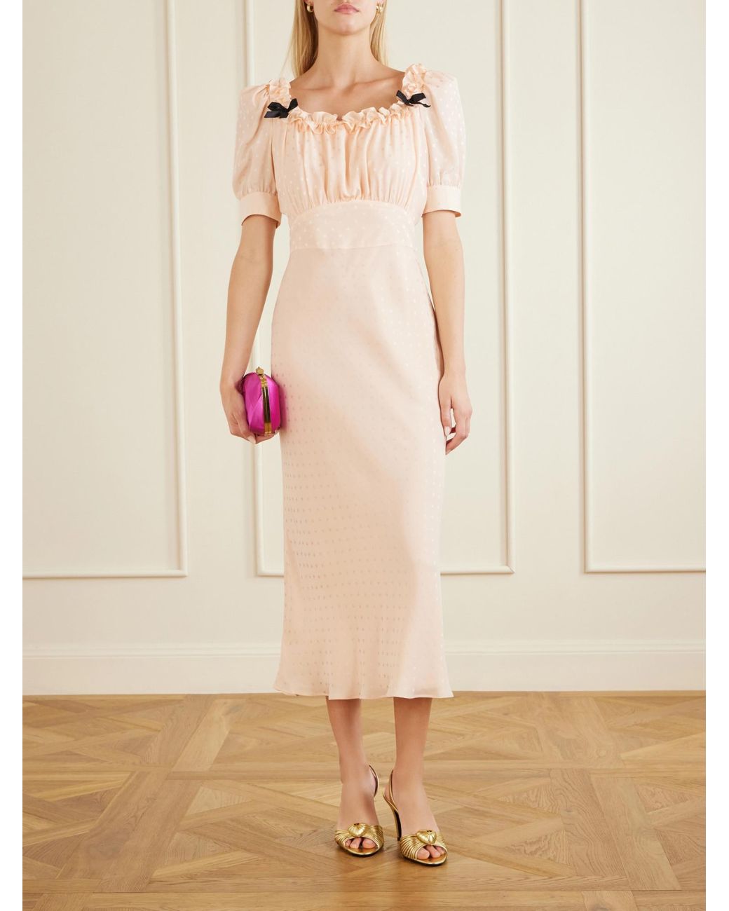 Alessandra Rich Natural Silk-Jacquard Midi Dress