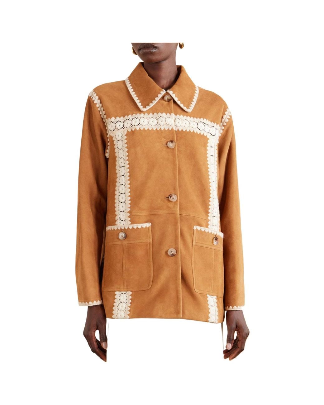 Sea Brown Embroidered Suede Jacket
