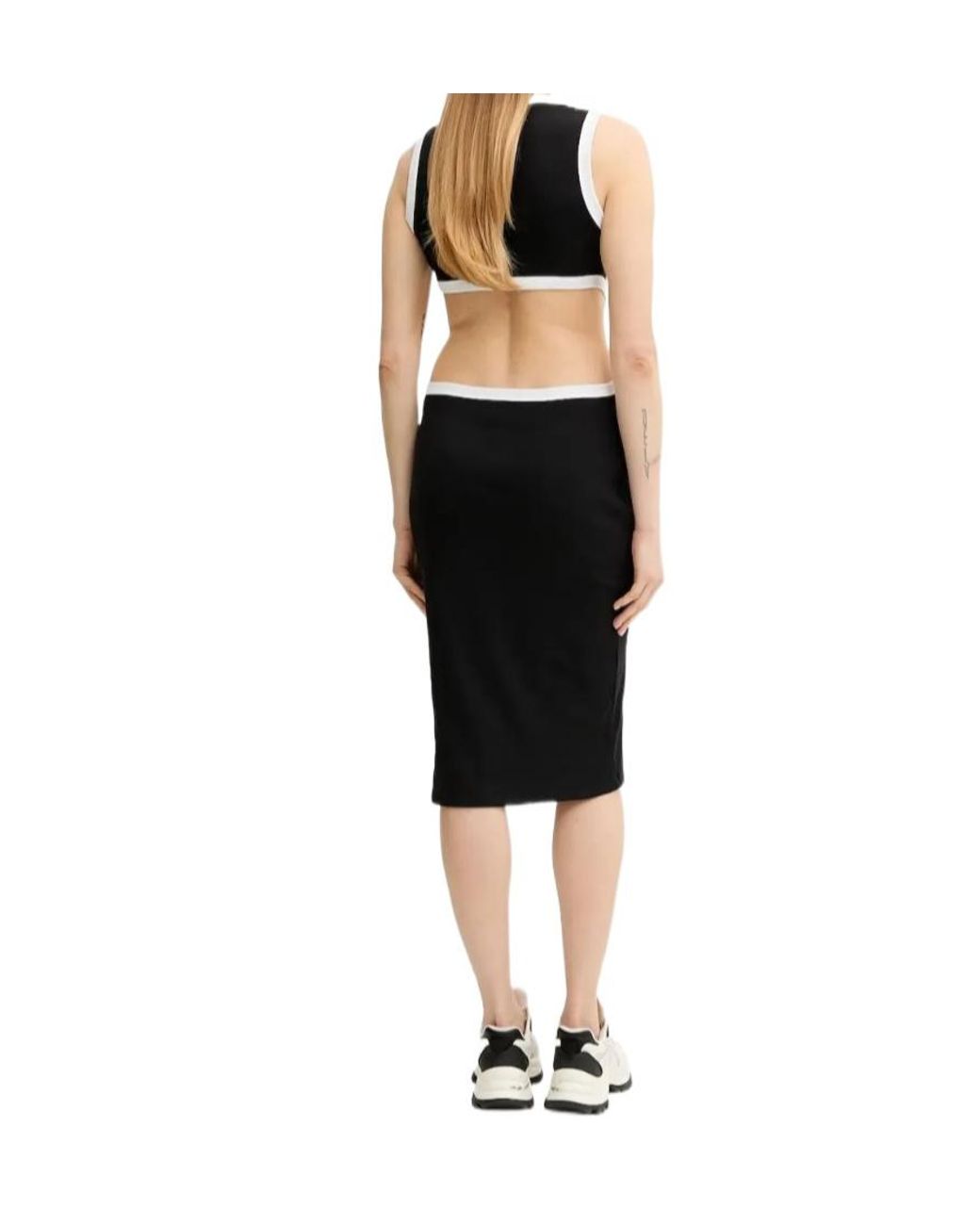 Liu Jo Black Cut-Out Ribbed Midi Dress