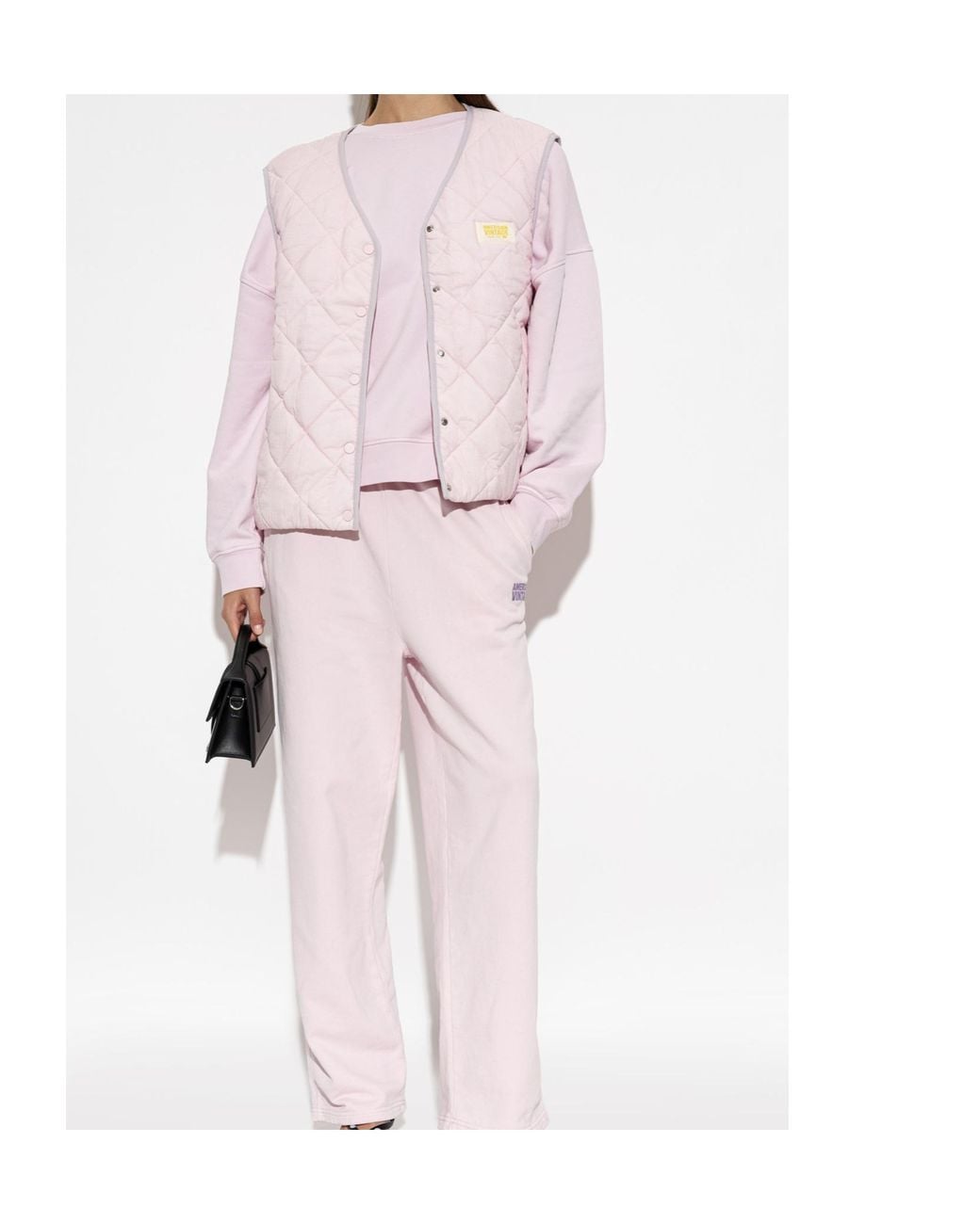 American Vintage Pink Quilted Snap-Front Vest Jacket