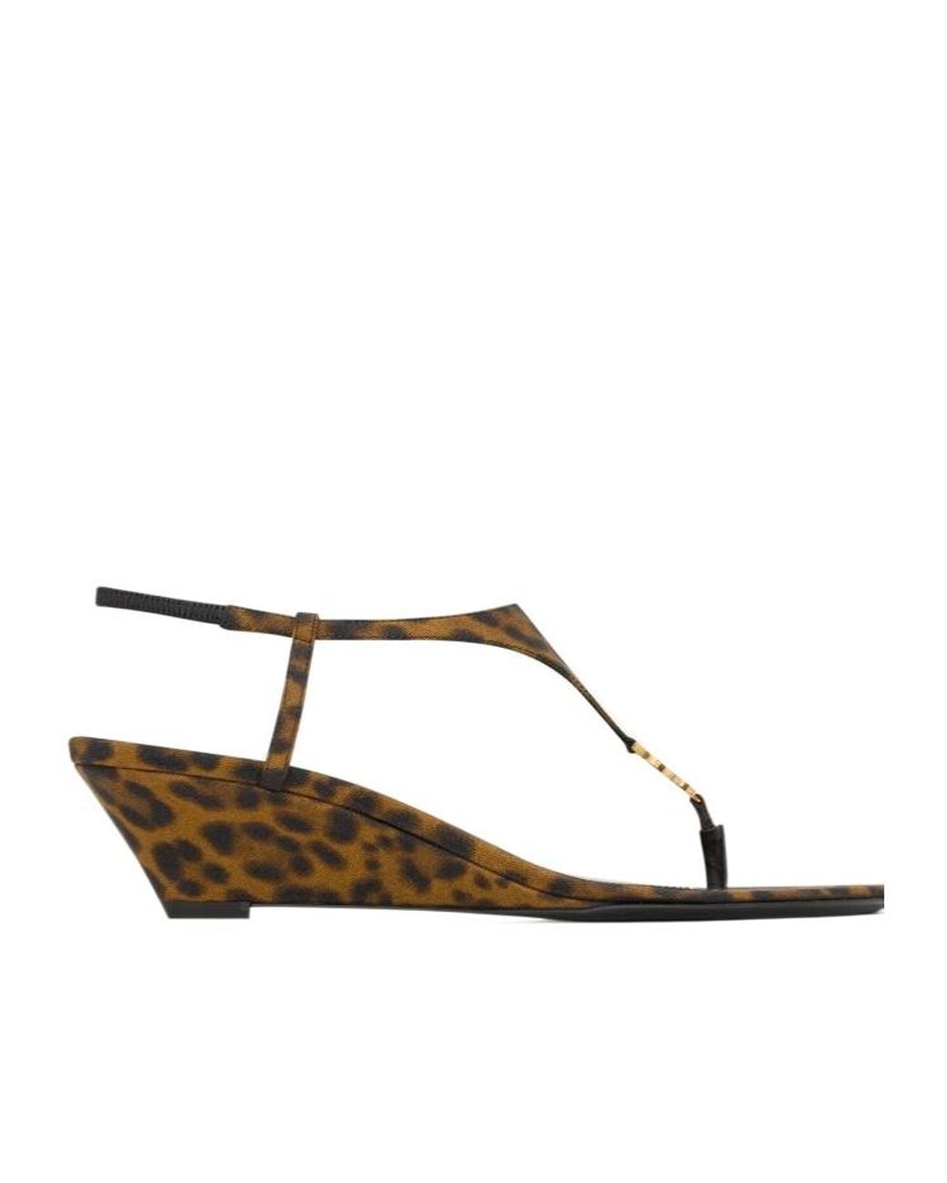 Saint Laurent Brown Cassandra Leopard Wedge Sandals