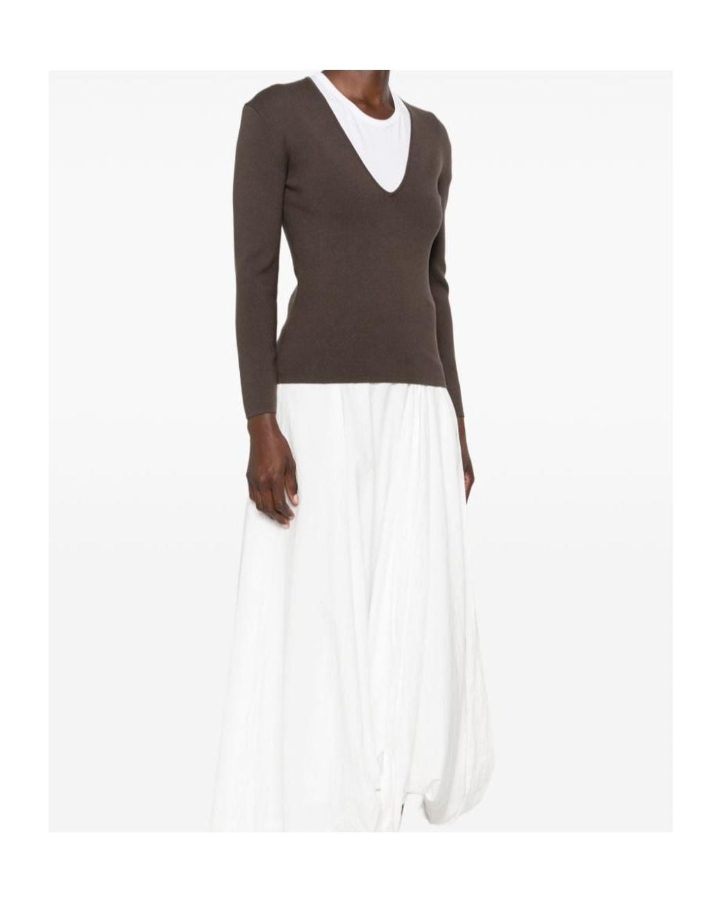 Totême Brown V-Neck Long-Sleeve Sweater