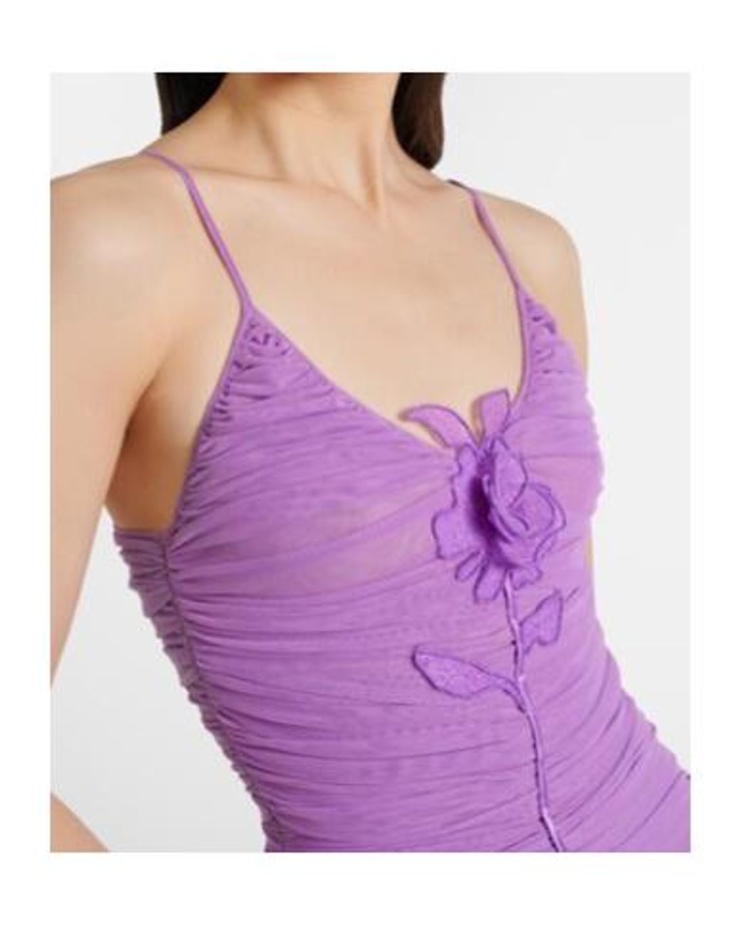 David Koma Purple Floral-Appliqué Ruched Cocktail Dress