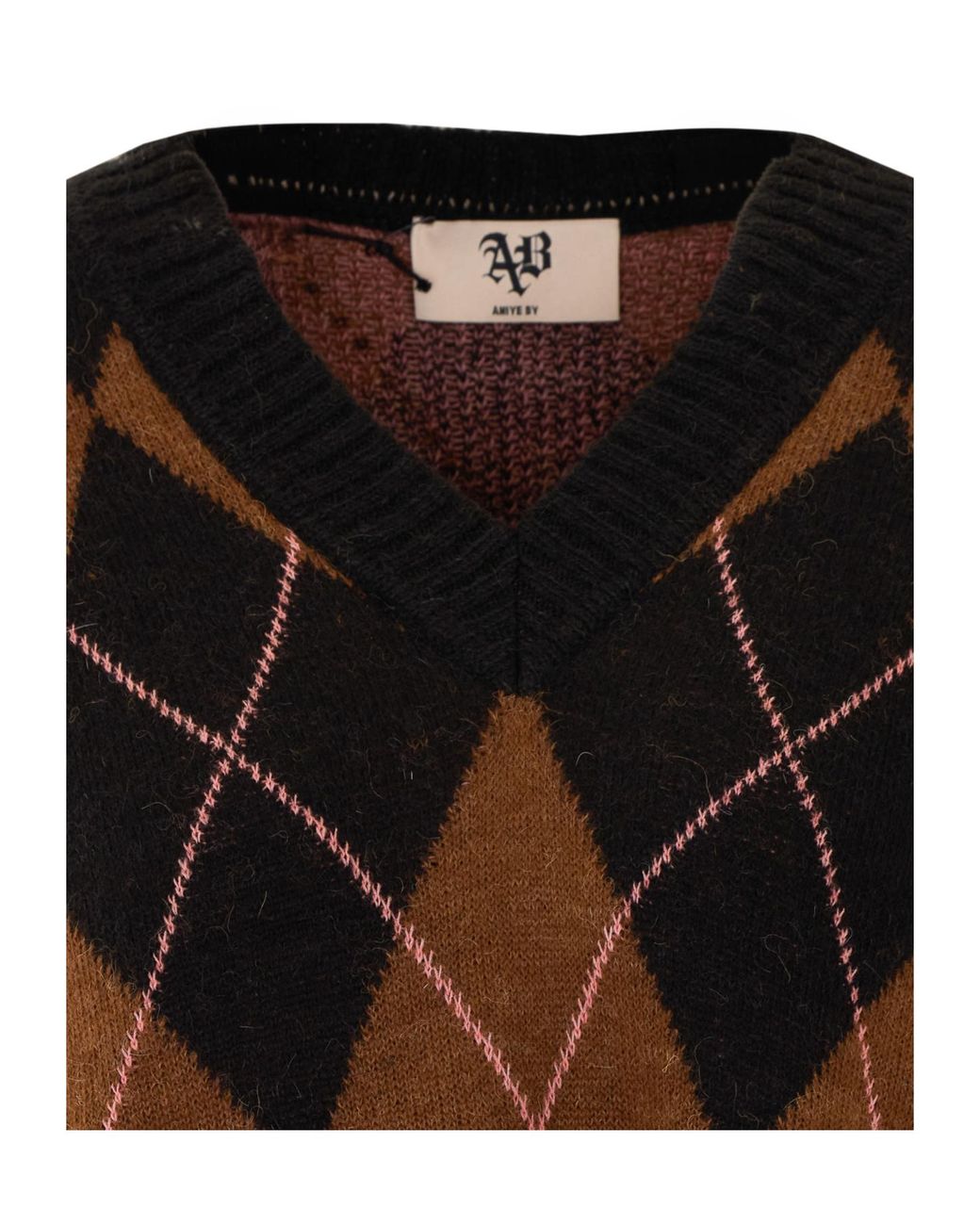 Aniye By Brown Rebby Argyle V-Neck Knitted Sweater