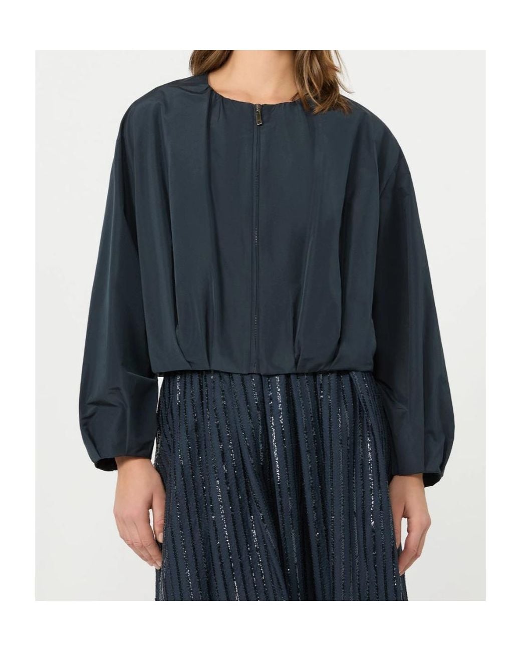 Weekend by Maxmara Blue Butterfly Cropped Zip-Up Jacket