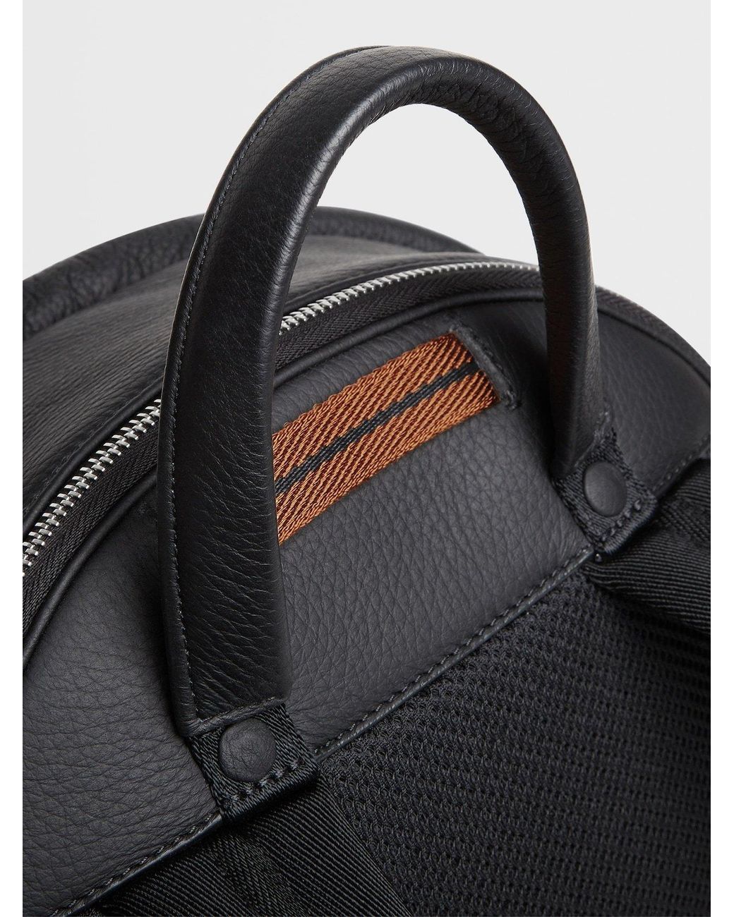 Zegna Black Logo-Plaque Leather Backpack for men