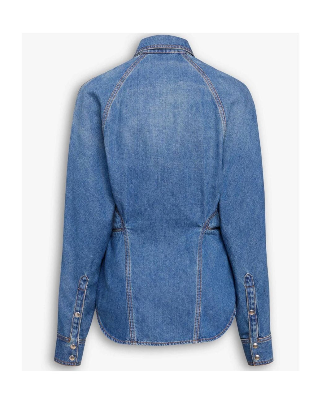 Alaïa Blue Pointed-Collar Curved Denim Shirt