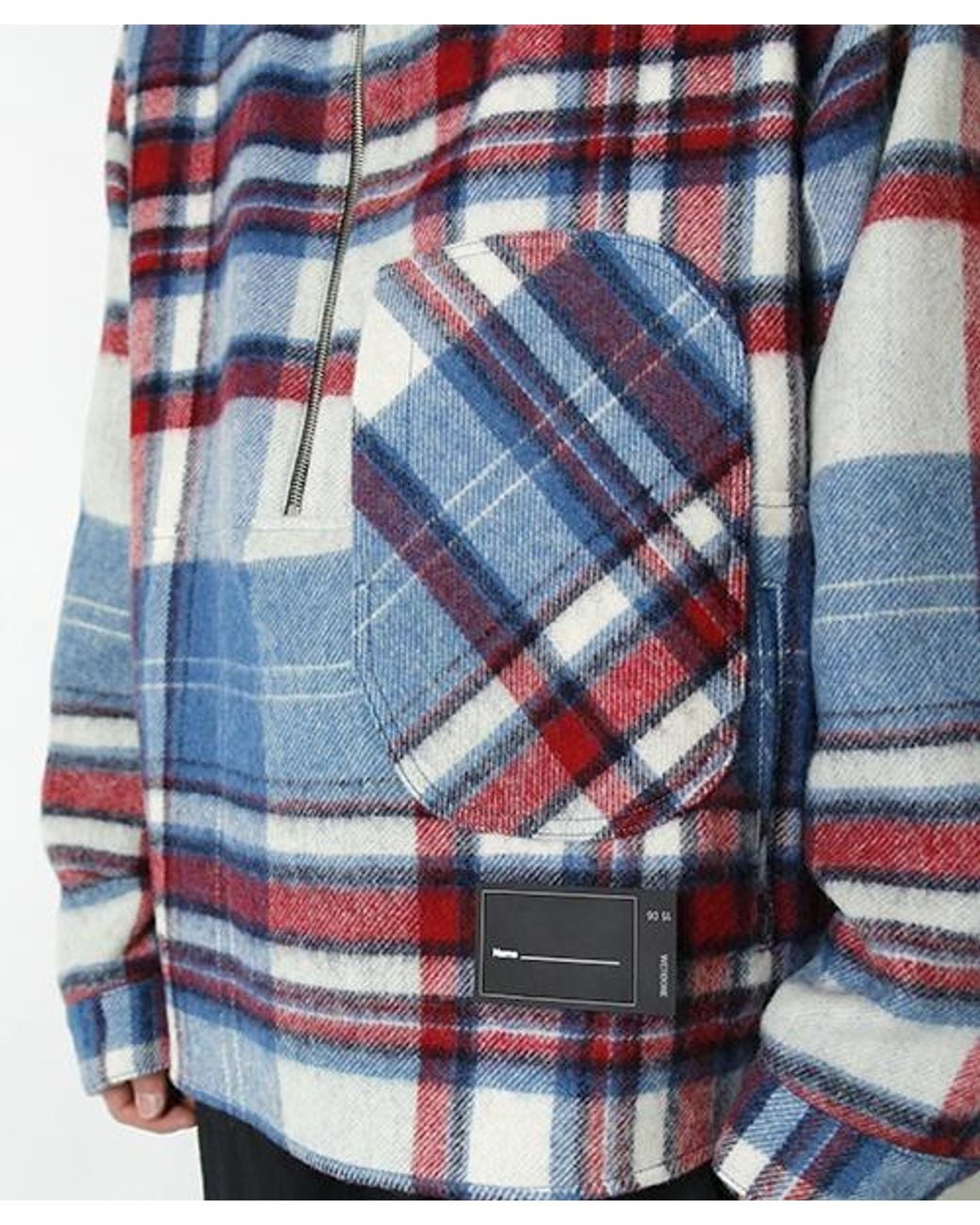 we11done Blue Front-Zip Checked Overshirt for men