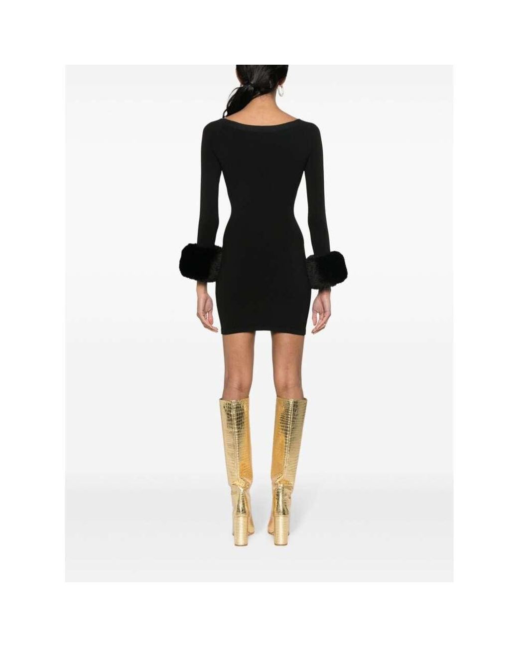 Alexander Wang Black Round Neck Fur Trimmed Dress