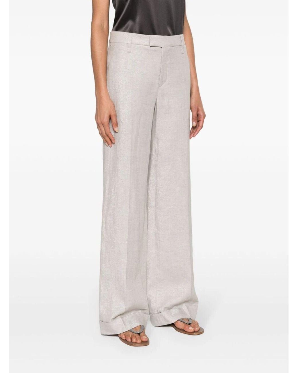 Brunello Cucinelli Gray Lurex Wide-Leg Trousers