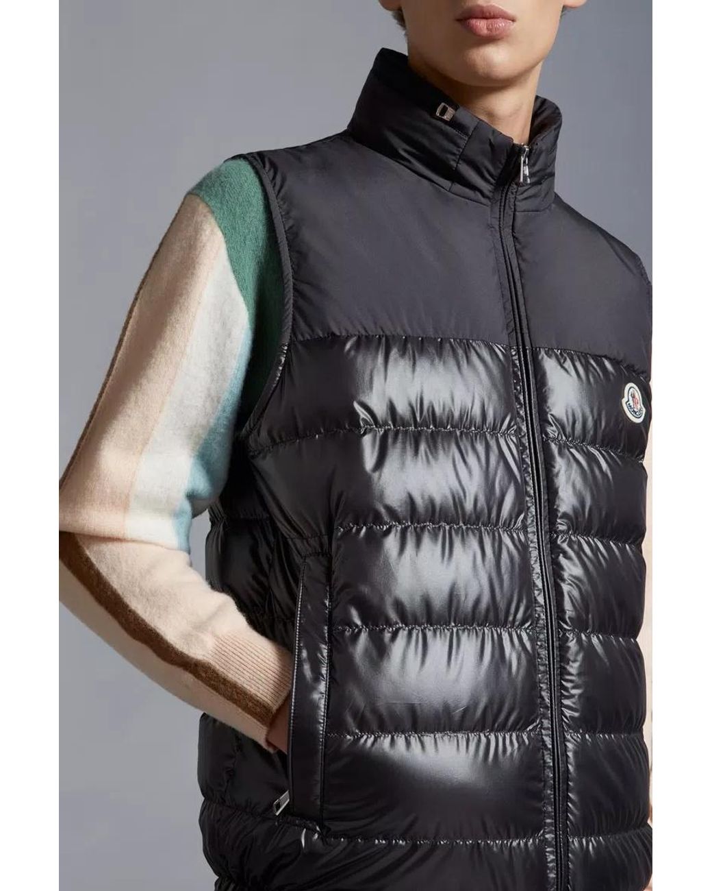 Moncler Gray Logo Patch Quilted Vest for men