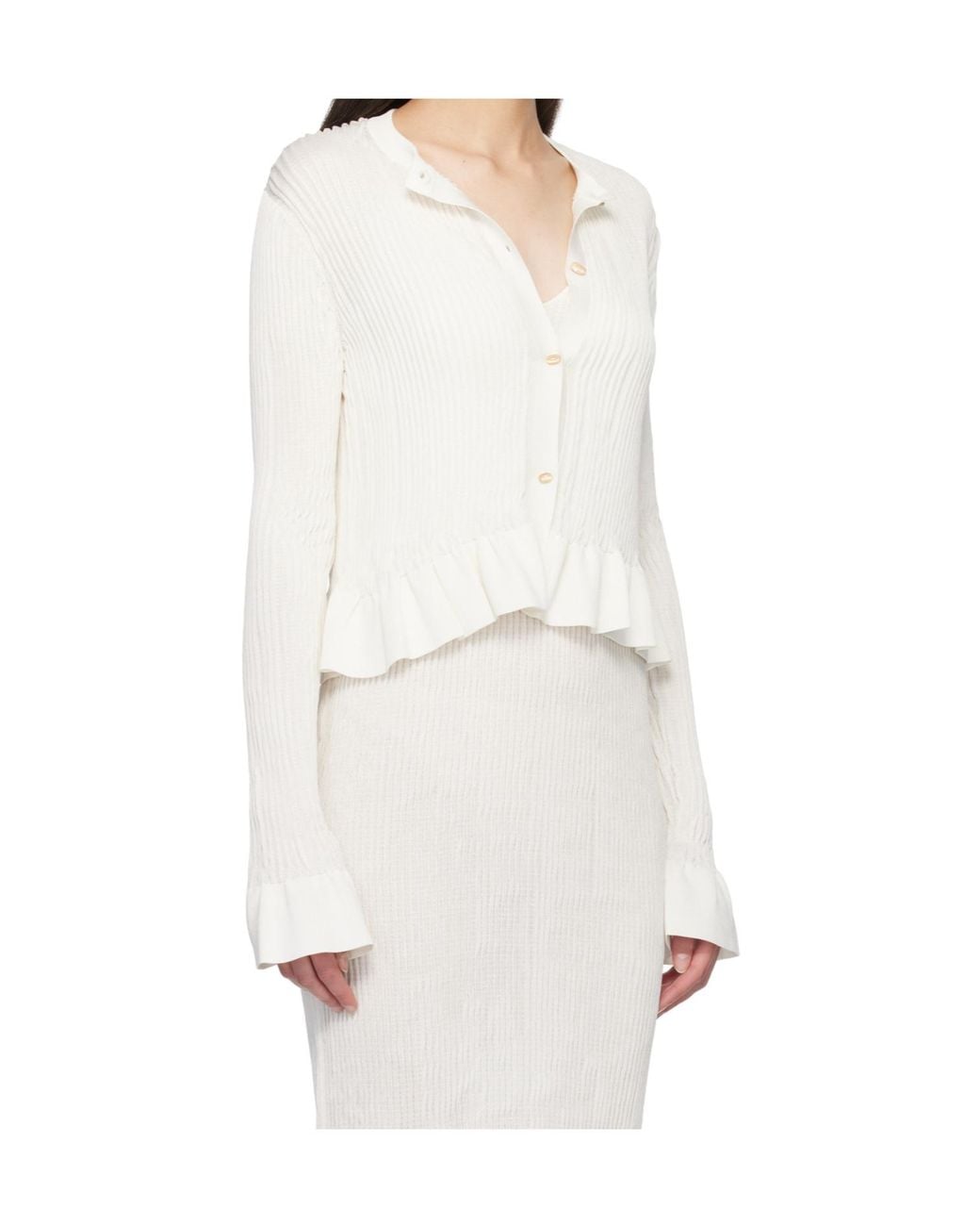Jil Sander White Long-Sleeved Ruffled Cardigan