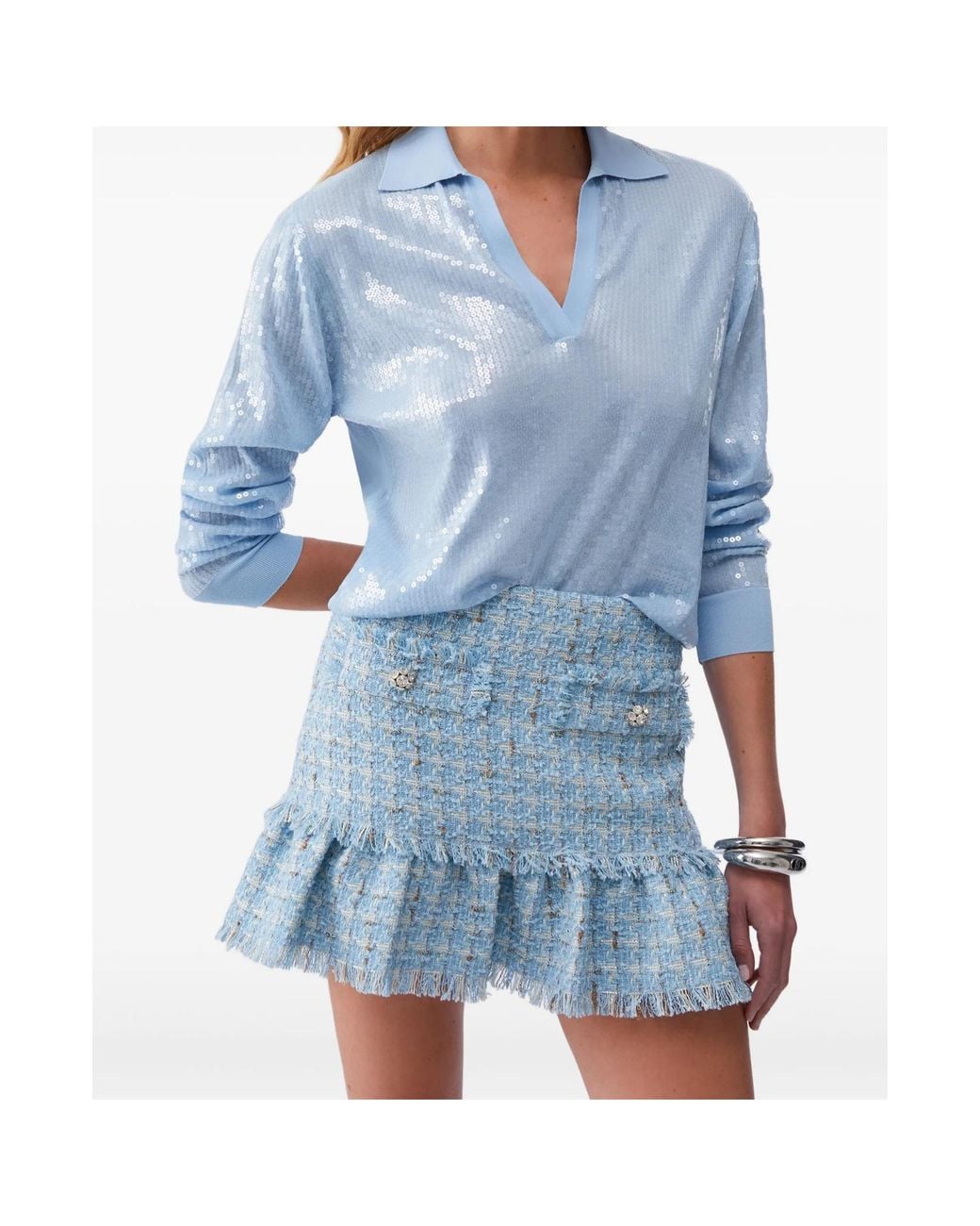 Liu Jo Blue Sequined V-Neck Knit Sweater
