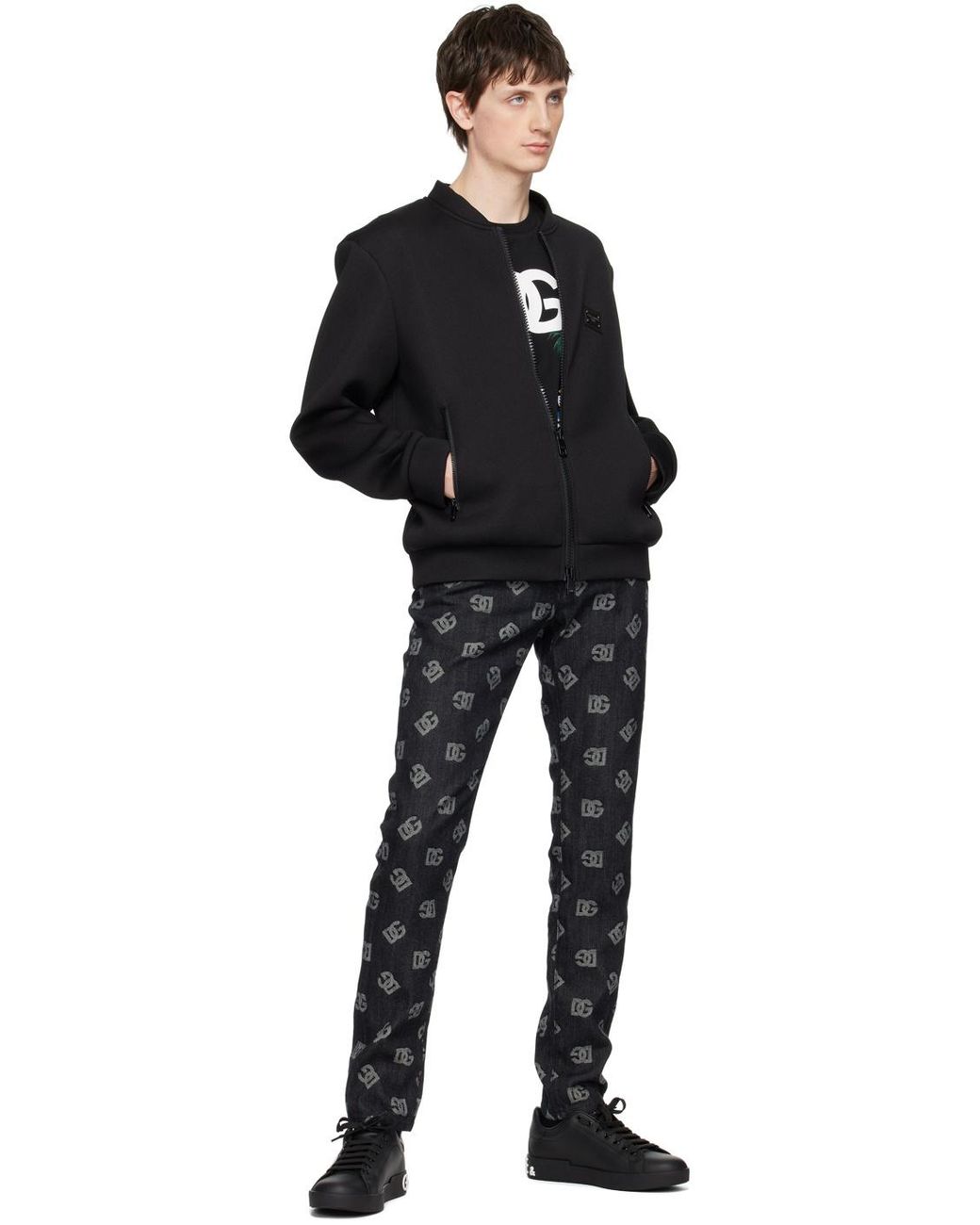 Dolce & Gabbana Black Logo-Plaque Technical Jacket for men