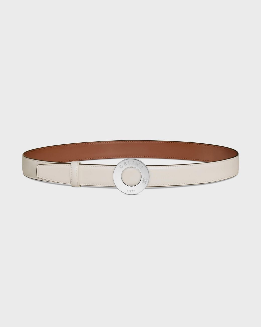 Céline White 25Mm Double-Sided Leather Belt With Disc Buckle