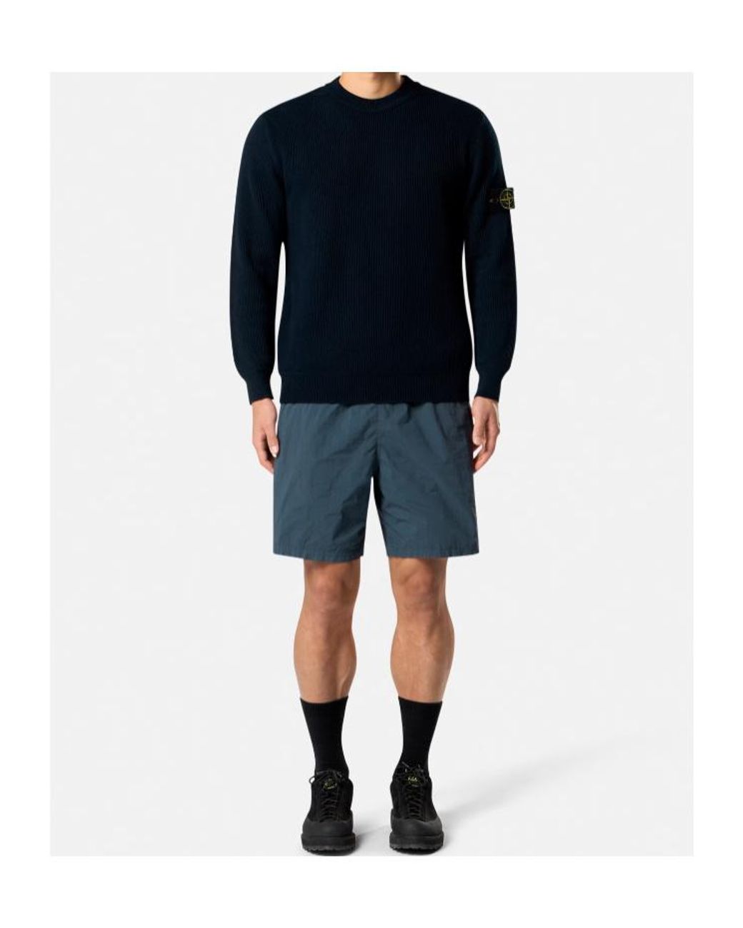 Stone Island Blue Logo Patch Crewneck Sweatshirt for men