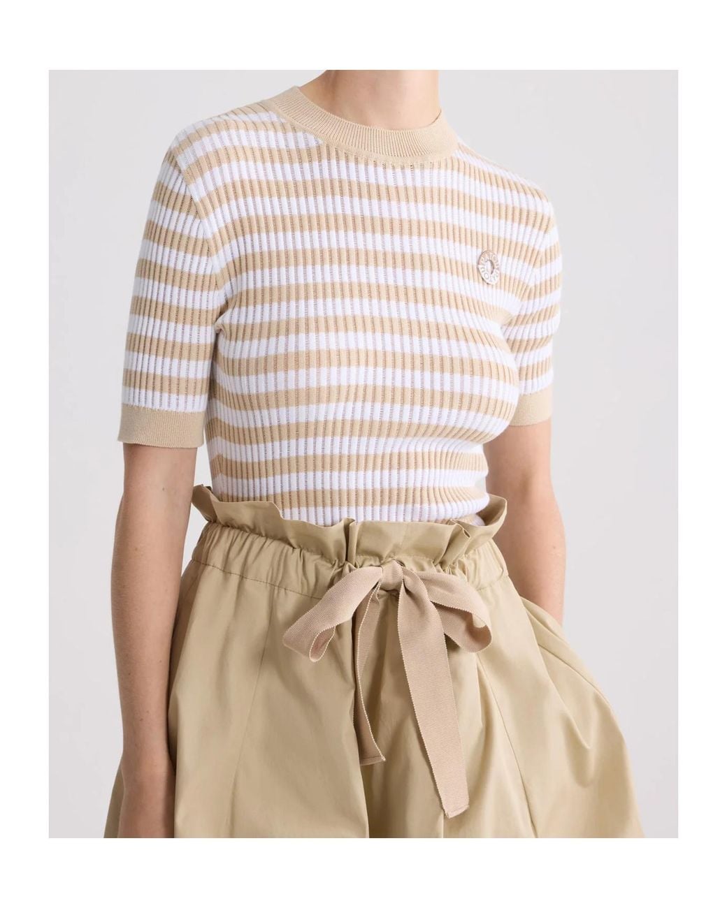 Patou White Striped Ribbed Short-Sleeve Knitted Sweater