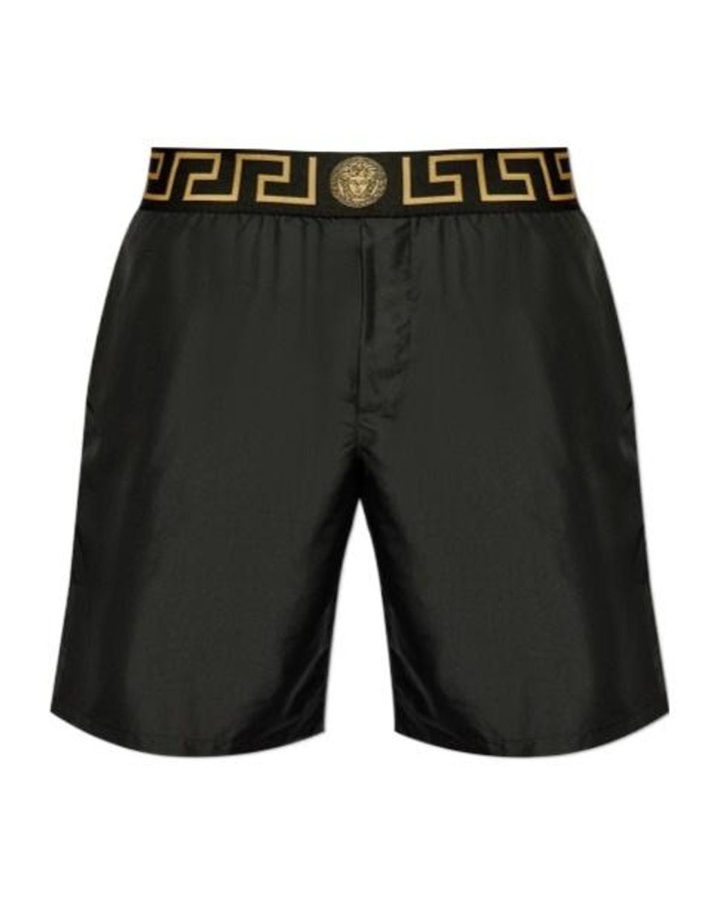 Versace Black Logo-Waistband Swim Shorts for men