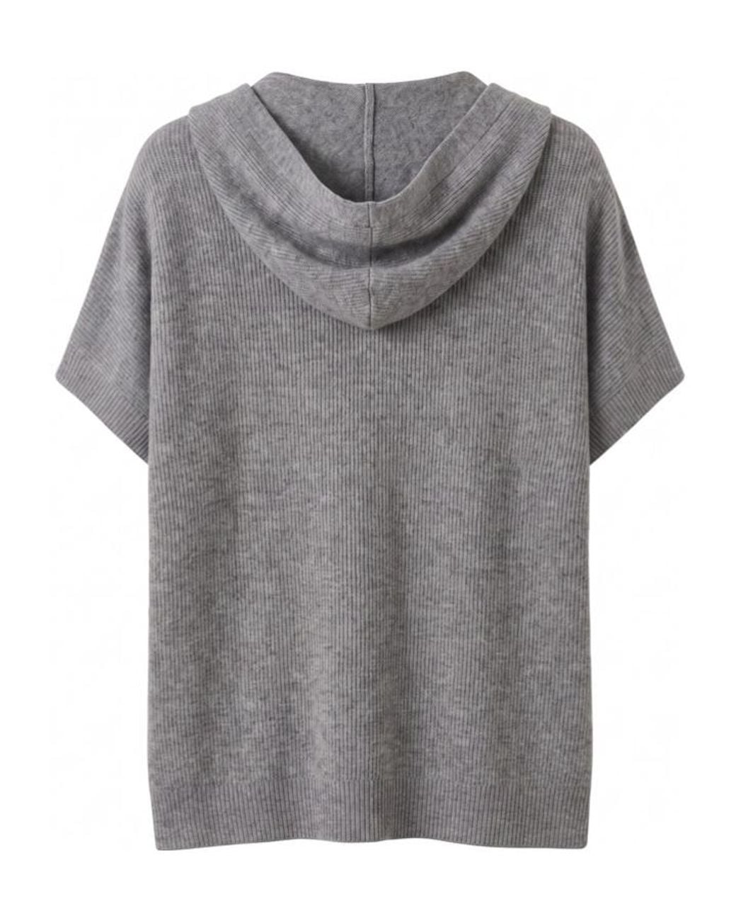 Peserico Gray V-Neck Drawstring Hoodie