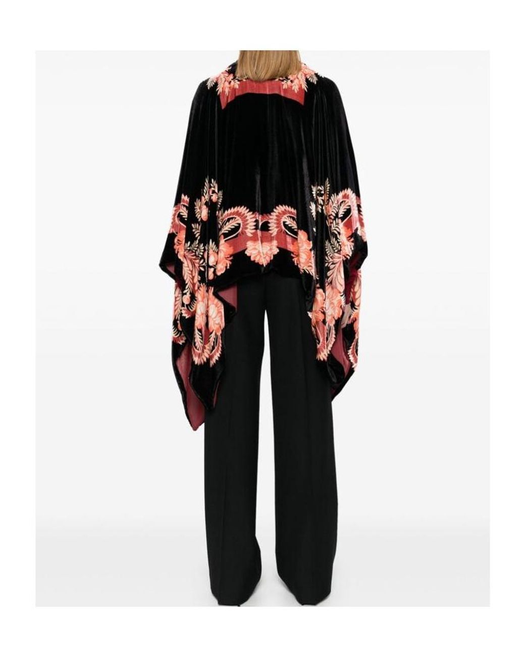 Etro Red Floral Motif Jacquard Cape