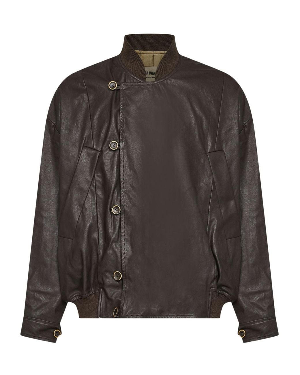Uma Wang Gray Long-Sleeve Stand-Collar Leather Jacket for men