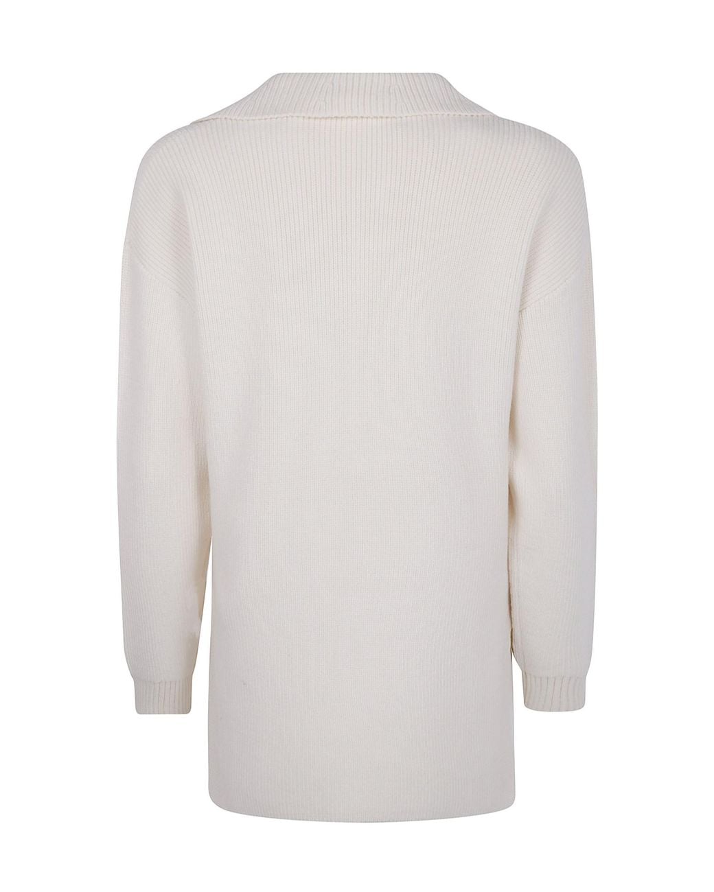 Elisabetta Franchi White Wool Sweater With A Clasp Collar