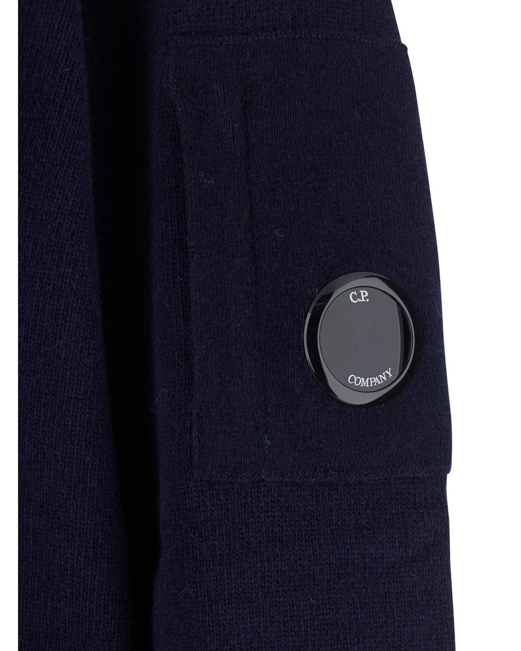 C P Company Blue High Neck Logo Plaque Jacket for men