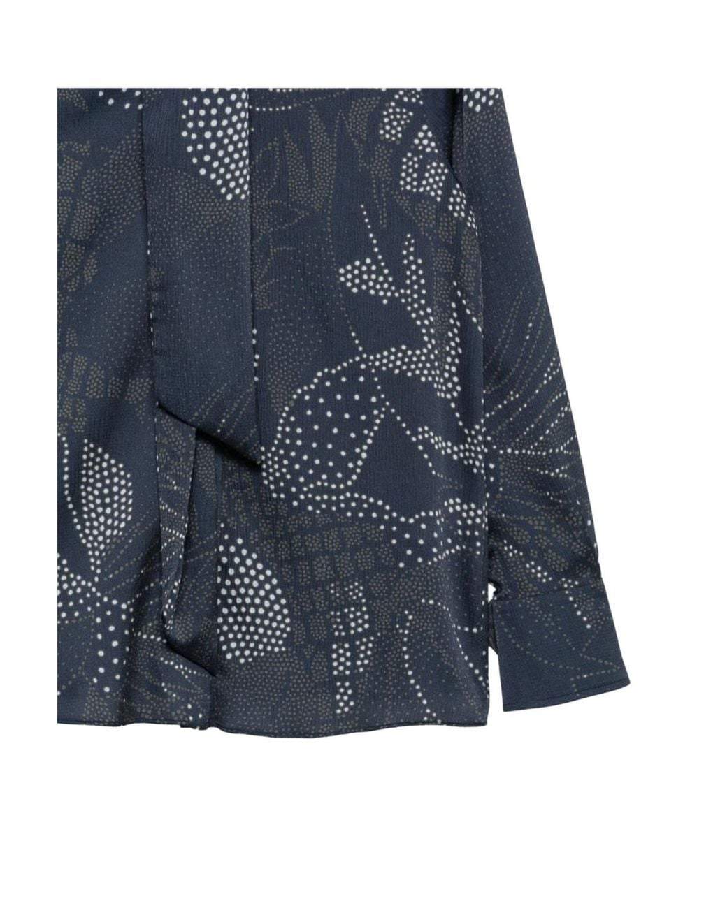 Emporio Armani Blue Creponne Shirt With Dotted Floral Print And A Neck Tie