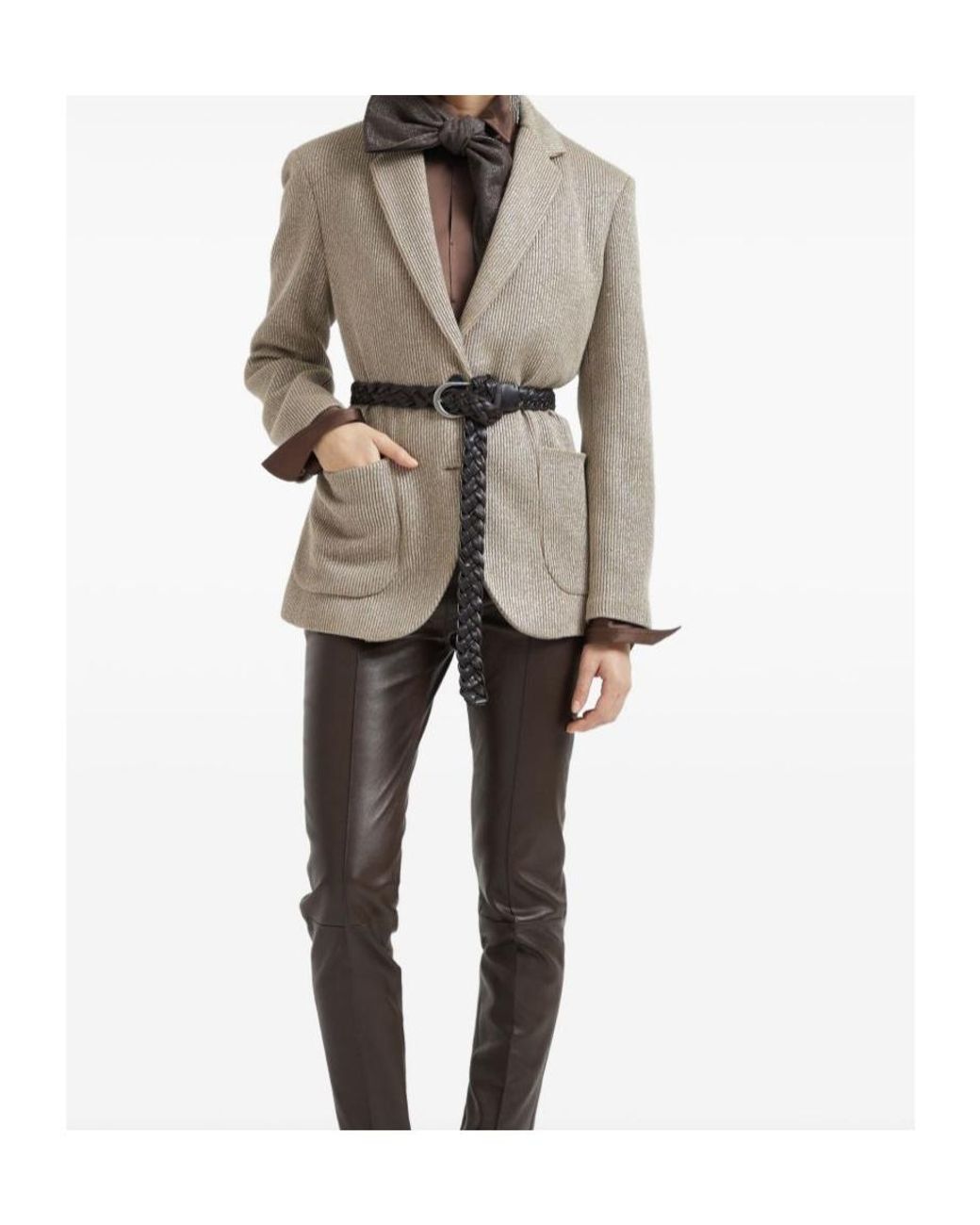 Brunello Cucinelli Brown Single Breasted Long-Sleeved Blazer