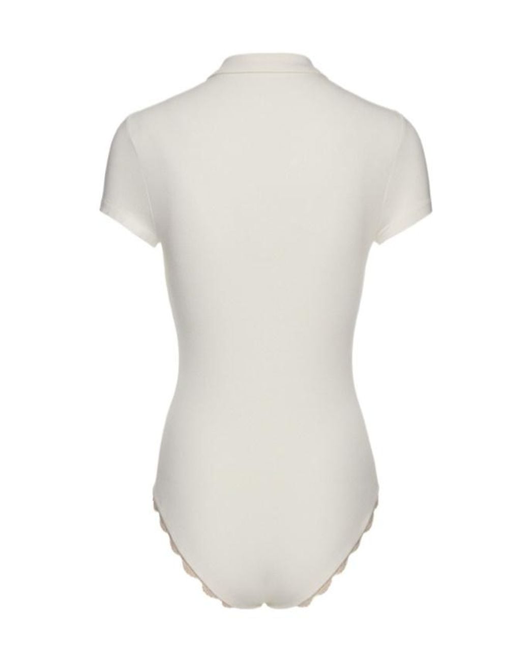 Magda Butrym White Lace-Detail Polo Bodysuit
