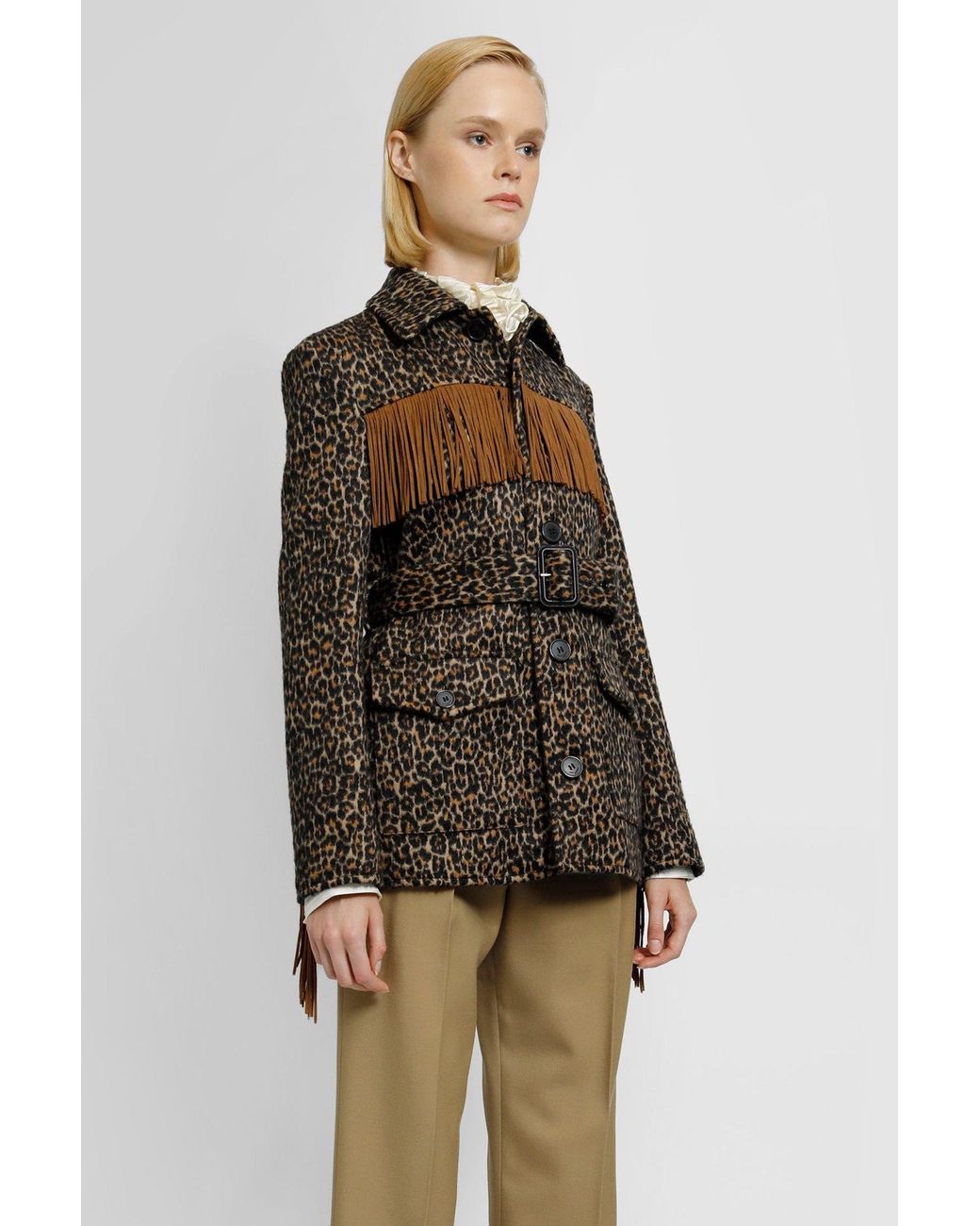 Saint Laurent Brown Leopard Print Fringed Jacket